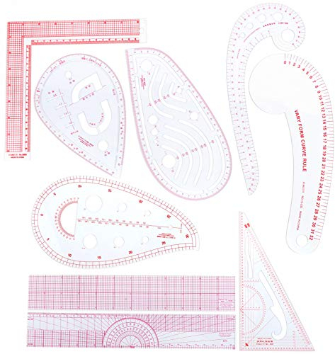 Teblacker Pieces Französisches metrisches Lineal-Set, Kunststoff-Kurven-Gradlineale für das Schneidern, Musterdesign, biegsame Zeichenvorlage für das Schneidern