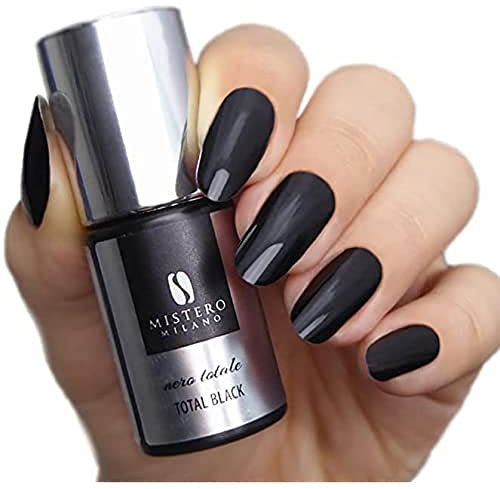Mistero Milano Nagellack UV – Led Nagellack – UV Nagellack – Nail Polish – Hybrid Nagellack – Volle Deckkraft – 7 ml Total Black