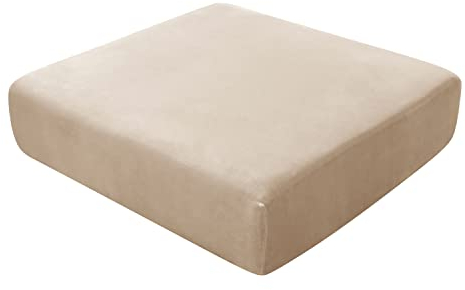 SYLC Sofa Sitzkissenbezug, Stretch Sitzkissenbezug rutschfest Mit Krawatten, Samt Überzüge Für Wohnwagen Polster Sitzbezüge Für Sofa(Khaki,1-Sitzer)