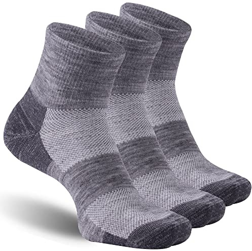 RZTT 90% Merino Wool Socks for Men Women, Soft Thin Ankle Socks for Athletic Running Hiking Cycling 3 Pairs (as1, alpha, l, regular, regular, 3 Grey)