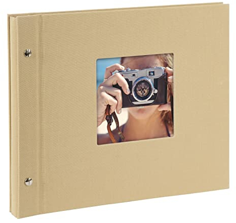goldbuch 26 646 Schraubalbum Bella Vista Beige, Fotobuch 30 x 25 x 2 cm, Foto Album 40 weiße Seiten, Bilderalbum Einband Leinen, Photoalbum mit Fensterausschnitt, Photo Buch Hell-Braun
