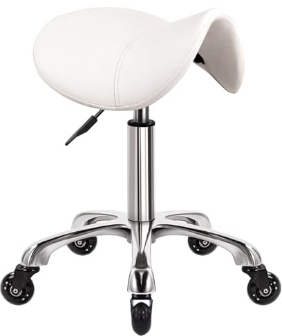 WKWKER Sgabello con ruote, girevole, girevole, ergonomico, in pelle spessa, per cucina, disegno, laboratorio, ufficio, salone, messaggi, colore bianco