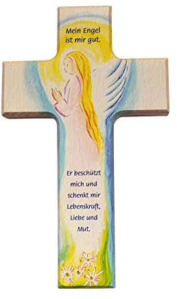 Kinderkreuz, bunt, 20x12cm, Mein Engel ist mir gut.