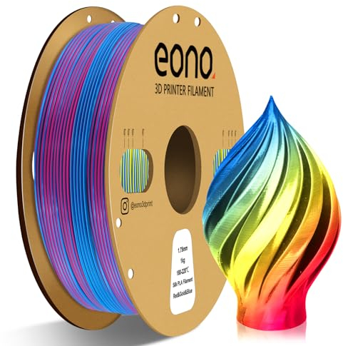 EONO Filament PLA 1,75mm Mehrfarbig Regenbogen PLA Filament für 3D Drucker Coextrusions Dreifarbiges Silk 1kg (2,2 lbs) Mehrfarbiges PLA,Tricolor Filament PLA, Silk PLA Filament Rot/Gold/Blau.