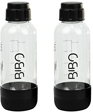 BIBO 500ml Bottle x 2, Reusable BPA-Free Sparkling Water Bottle | Replacement Accessories Compatible with BIBO Sparkling Soda Maker for Carbonated Fizzy Drinks, Black