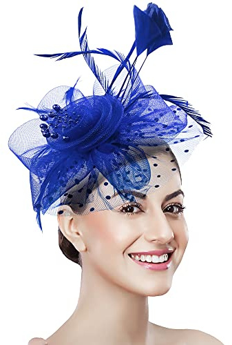 Women Fascinator Tea Party Hat 20s 50s Wedding Cocktail Flower Mesh Feathers Hair Clip for Carnival Halloween