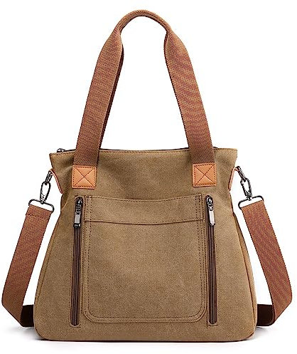DIRRONA Mode Handtasche Damen Canvas Umhängetasche Leichter Kuriertasche Frauentasche Mehrere Taschen Lässige Reisen Wasserdicht Schule Arbeit Damen Handtasche Braun
