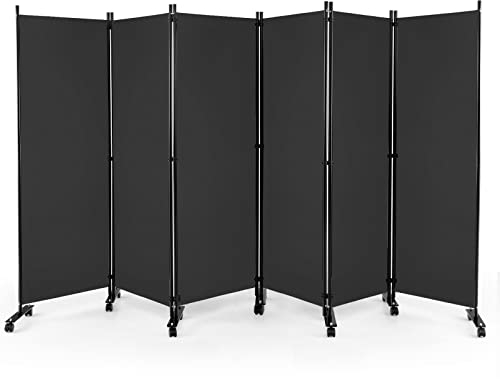 COSTWAY 334,5 x 172 cm Raumteiler auf Rollen, Paravent 6-teilig, Trennwand faltbar, aus Stoff, Sichtschutz für mehr Privatsphäre und Flexibilität (Grau)