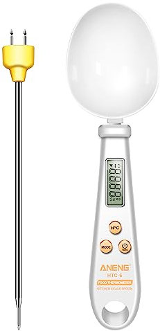 Escala de cuchara 2 en 1, aguja de temperatura, pantalla digital multifuncional HTC-6 2 en 1, cuchara medidora electrónica 2 en 1, medidor de gramos, cuchara medidora, termómetro de cocina