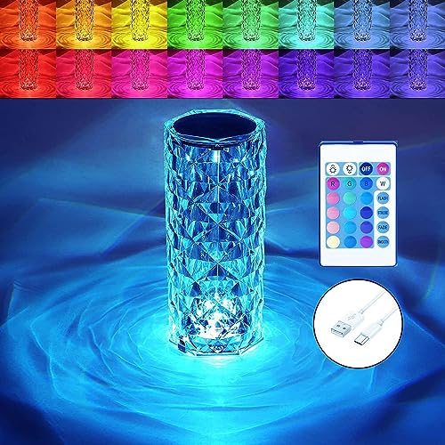 OKSANO LED Kristall Tischlampe,Moderne Touch Nachttischlampe,2000mAH 16 Farben 4 Modi Rose Crystal Lampe Mit Fernbedienung, RGB Farbwechsel Nachtlicht für Schlafzimmer, Wohnzimme