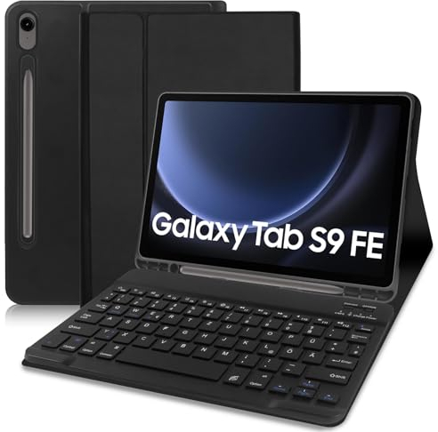 Tastatur Hülle für Samsung Galaxy S10 Lite/S10 FE/S9 FE 10.9 Zoll/Tab S9 11 Zoll, Schutzhülle mit Pencil Halter QWERTZ Layout, Magnetisch Abnehmbarer, Schwarz