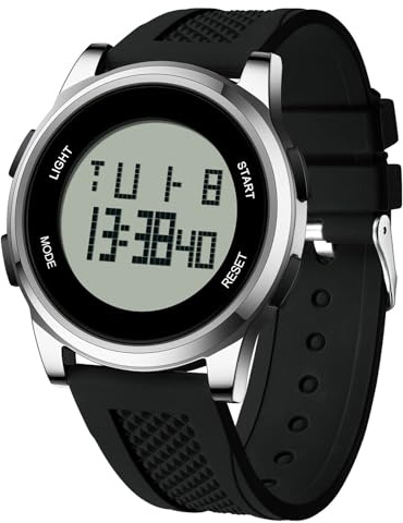 RORIOS Reloj de Pulsera Sencillo Electrónico Reloj Digital para Hombre Reloj Multifuncional Deportivo Relojes Casual Impermeable Correa de Silicona Negro Plata B