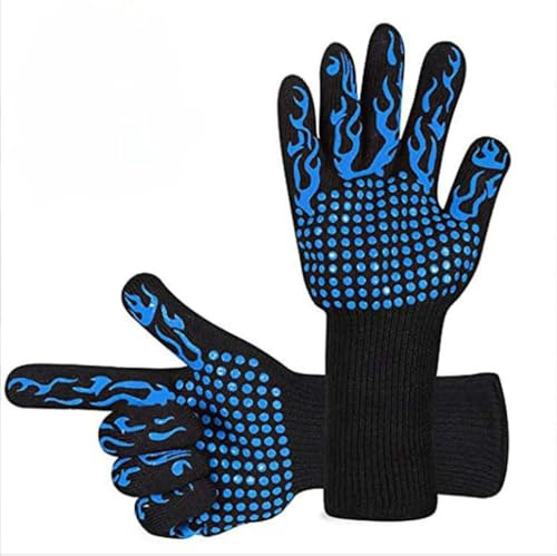 Gants de barbecue résistants à la chaleur de 1472 °C - Gants de cuisine antidérapants en silicone pour barbecue, cuisine, pâtisserie, coupe (torche bleue, taille unique)