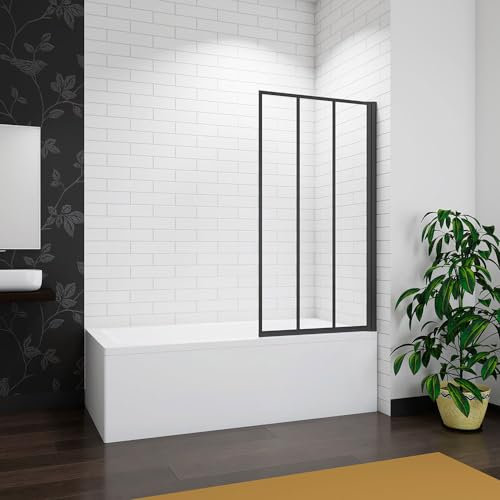 Acezanble 700x1400mm Matt Black Frameless Black Silk Pivot Shower Bath Screen