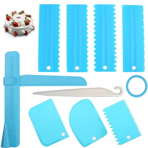 KHstylehoo 9 Stück Tortenzubehör, Kuchenschaber Set, Verstellbar Torten Zubehör, Tortenglätter, Tortenspachtel Set, Tortenschaber Von Kuchen Und Sahne, Torten ZubehöR FüR Buttercreme Backwerkzeuge