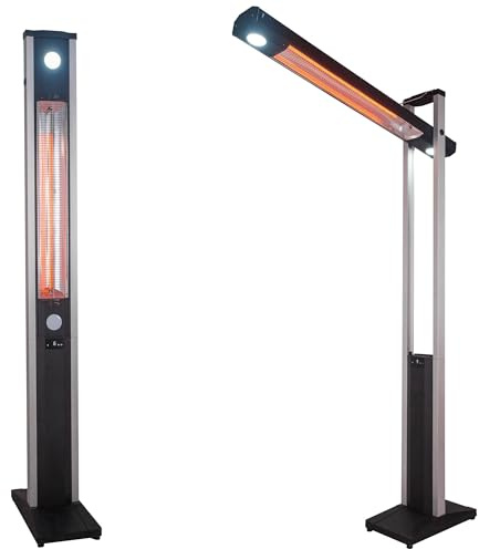 Stufa Elettrica ad infrarossi da Esterno 50x25x200 cm in Fibra di Carbonio con Luce Led Skyline Nero
