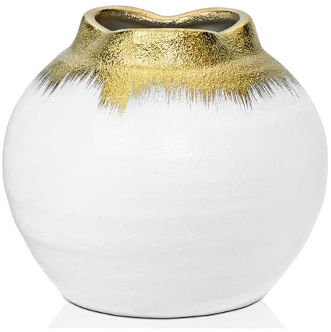Gold Keramikvase für Blumendekoration Handgemachte Vintage Vase Tischvase aus Keramik Moderne Keramik-Blumenvase für Deko Wohnzimmer Home Office, Vase für Pampasgras, Rustikales Antikes Dekor