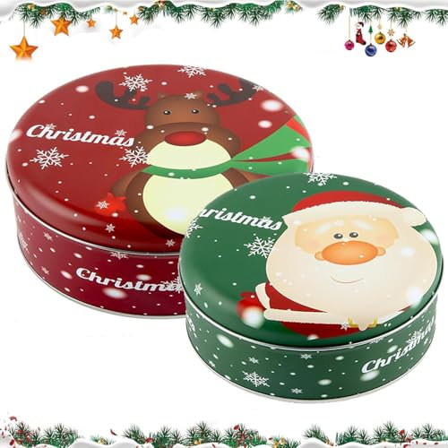 FaJoek Weihnachtskeksen Dosen Weihnachten Keksdosen 2 Pcs Metall Keksdose Plätzchendose Rund Weihnachtsdosen, Keksdosen, Weihnachtsgebäckdosen Für Süßigkeiten Kekse Behandeln Geschenk