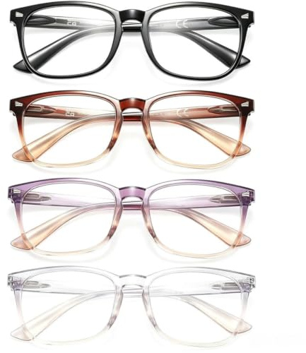 MODFANS Occhiali da Lettura Donna,Anti Luce Blu,Occhiali Square Ultraleggeri con Cerniere a Molla,Visione Chiara,con Custodia