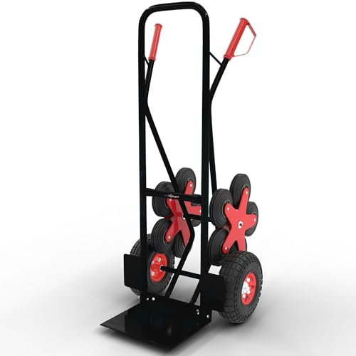 MAXCRAFT Carretilla de Mano hasta 200 kg Carro de Transporte Carrito Escaleras - 12 Ruedas en Negro