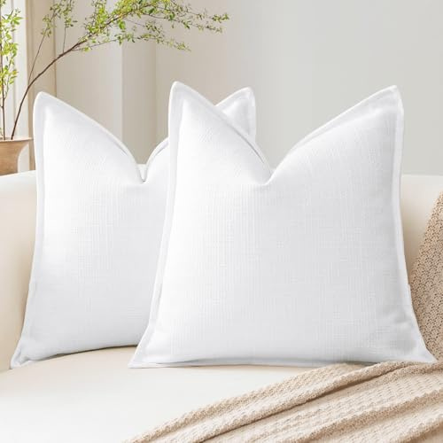 Artscope 2er Set Kissenbezüge Einfarbig Wurfkissenbezug Leinen Kissenbezug 40x40 cm Moderne Kissenhülle Dekokissen Sofakissen für Wohnzimmer Schlafzimmer Zuhause Dekor Weiß