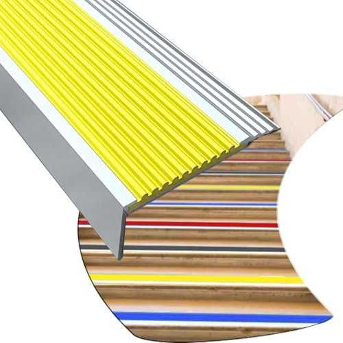 ZIUSFAC 100cm Treppenwinkel Aluminium Treppenkantenschutz L-förmige Treppenkantenprofil Außenbereich Stufenkantenprofil Winkelprofil Rutschfeste Eckschutzprofil Für Fliesen Kantenschutz(Yellow,W 70mm)