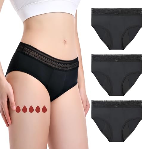 Carer | 3er-Pack Perioden Unterwäsche für Starke Blutungen | Menstruationsunterwäsche mit Spitze | 50 ml Ultra-Schnellabsorptions-Pad | Nachhaltig und wiederverwendbar | Größe M