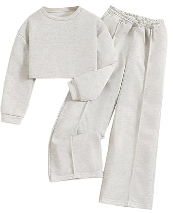 XINYUNZU Mädchen Jogginganzug Baumwolle Sweatshirt und Baggy Hose Set Sportanzug Einfarbig Casual Kinderkleidung Winter Mode Activewear für Mädchen Weiß 130