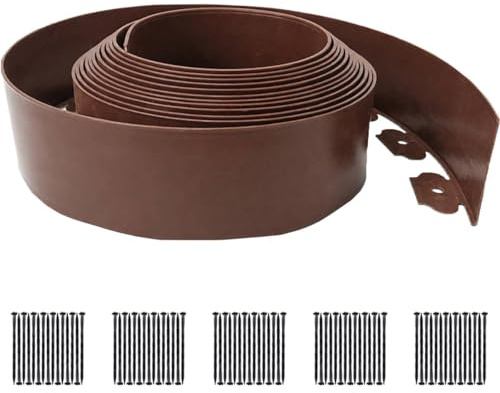 49FT Landscape Edging, 4 Inch Garden Edging Border with 75 Spikes, Flexible Lawn Edging for Landscape, Garden, Flower Beds, Lawn, Yard, Pathway, Paver Edge-Brown