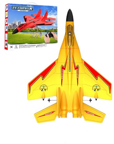 RC Plane, 2.4 GHZ Remote Control Wireless Airplane Toy, Easy to Fly RC Fighter, Remote Control Aircraft with Lights, Remote Airplanes Foam RC Fighter Airlane Jet for Adult Kids Beginner (Yellow)