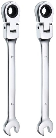 QUARKZMAN 2 Pcs Llave de Trinquete con Cabeza Flexible 7mm 180° Cabeza Giratoria Trinquete Métrico, Llaves Combinadas de 72 Dientes, Trinquete de Extremo Abierto de Acero al Cromo-Vanadio