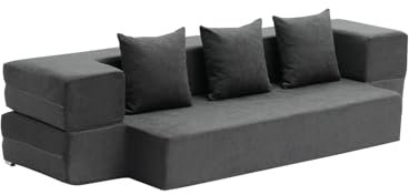 VEVOR Divano Letto Pieghevole con 3 Cuscini e Fodera Lavabile, Poltrona Letto Trasformabile in Memory Foam ad Alta Densità 25D, Divano Futon per Soggiorno, Camera da Letto, Grigio Scuro Singolo