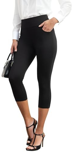 Fakanhui Capri-Sommerhose für Damen, 3/4-7/8-Größe, schmale Hose, Arbeit, bequem, Stretch, elastisch, hohe Taille, Business-Hose, Schwarz, S