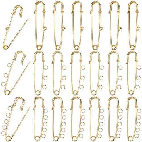 SUNNYCLUE 1 låda 30 st 3 stilar guld säkerhetsnål små kiltstift bulk metall järn tunga fästslingor lås kilts broscher fynd med hål för sömnad filt kläder gör-det-själv smycken tillbehör