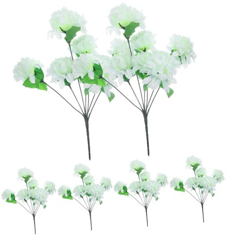 GRIRIW Künstliche Friedhofs Chrysanthemen Sträuße Aus Plastik 6 Bündel Weiß Für Grabdekoration Wetterfest Langlebig