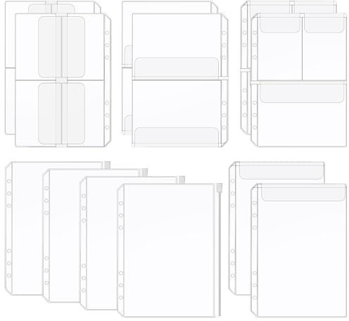 DOPENSPI 12 Stück Prospekthüllen A5 Größe, 6 Löcher Binder Wasserdicht Transparent Prospekthüllen, lose Blatttaschen, Umschläge für die Budgetplanung, Einstecktaschen, Fotodokumente, Stempel