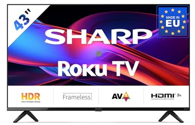 SHARP 43GD2225E - Fernseher 43 Zoll (108 cm) Full HD Roku TV | LED Smart TV ohne Rahmen, HDR10, AV1-Codec, 3 HDMI, WLAN