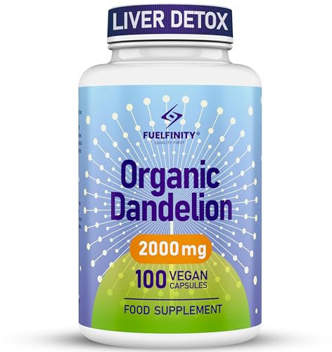 Organic Dandelion Root Capsules - 2000mg - 100 Capsules - High Strength for Bloating & Water Retention- Fluid Balance with High Absorption- Supports Liver Detox & Fluid Balance - FuelFinity® - Vegan