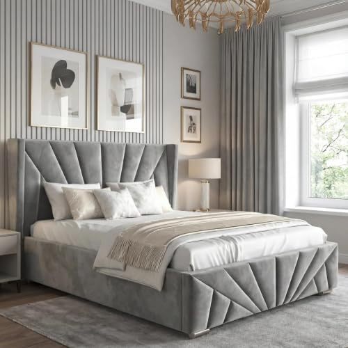 Blisswood Double Ottoman Bed Frame – Upholstered 4ft6 Large Storage Space bed with Headboard, Gas Lift-Up, Wooden Slats Base, Velvet Finish for Bedroom or Guest Room (135x190cm Dark Grey_No Mattress)