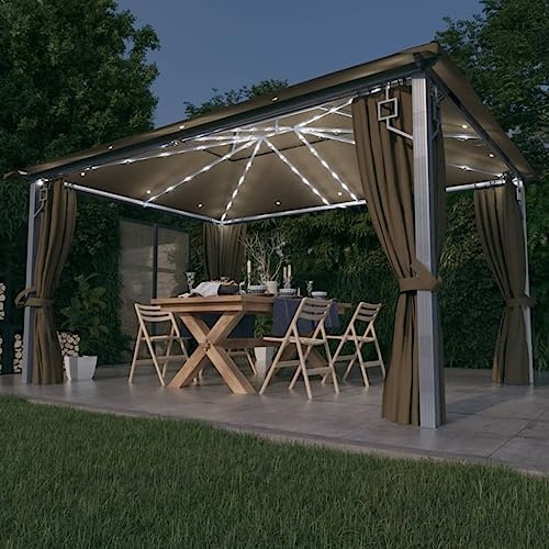 Xichuzi Pavillon mit Vorhängen, Faltpavillon, Pergola, Partyzelt, Standmarkise, Sonnenzelt, Garten Pavillion, Grillpavillon, 400x300 cm Taupe Alu