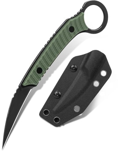 Generisch EDC Messer Mit Kydex Scheide, Messer Outdoor, 440c Stahl G10-Griff füR Das TäGliche Leben Camping Outdoor Arbeit (Grün)
