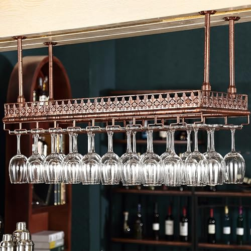 GLMGBP Hanging Wine Glass Rack,wine Racks Free Standing,Wine Bottle Glass Floating Shelves With Stemware Hanger Modern Plants Photos Wine Display Storage Holder For Kitchen Dini,Brass-60 * 35cm