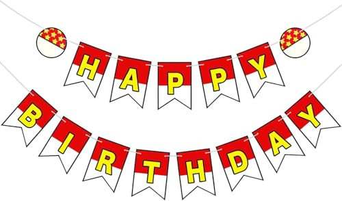 Lustige Anime Geburtstagsdekoration - Cartoon Rot-Weiße Papier Girlande, Süße Party Banner zum Aufhängen, Perfekt für Kindergeburtstag, Geburtstagsfeier & Deko (A)