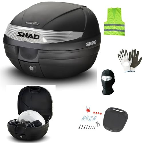 KOMPATIBEL MIT KYMCO SUPER 8 50 KOFFER SH29 SHAD 29 LITER KOFFER FÜR 1 INTEGRALHELM + LOCK SYSTEM + PLATTE + MONTAGESATZ 30 X 40 X 38 CM