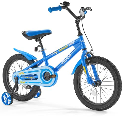 VEVOR Kinderfahrrad, 16 Zoll BMX-Stil-Fahrrad mit Stützrädern, empfohlene Kindergröße von 100-130 cm, für 4-8 Jahre Kinder, Kleinkinderfahrrad für Jungen & Mädchen zum Fahrradlernen, blau