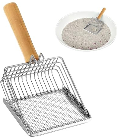 Paletta per Lettiera | Palettina Per Escrementi Di Gattino Con Manico Ergonomico - Pala Per Deiezioni Facile Da Pulire Acciaio Inox Resistente Con Manico In Legno Per Lettiera Interni