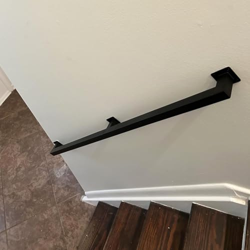 Black Metal Handrail for Indoor Stairs – Sturdy Wall Mounted Stair Railing Banister Kit, Iron Staircase Handrails, Non-Slip Square Tube Hand Rails for Indoor Stairs Grab Bar Rails(10ft/300cm)