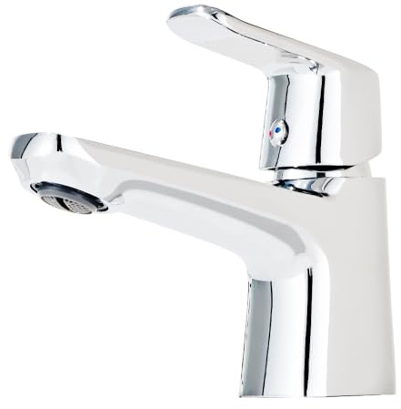 Bathroom Basin Mixer Tap, Washroom Mono Sink Tap, Solid Brass, Chrome | Small, Single Lever, Monobloc, Cloakroom Mixer, 1 Hole Basin, Modern Faucet with UK Standard Tails