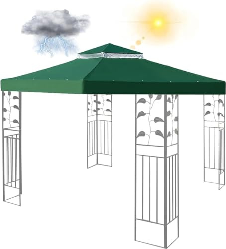 Pavillon Dach 3x3 m Ersatzdach Wasserdicht & Stabil - Winterfest, Gartenpavillon Doppeldach, Sturmfest Partyzelt Ersatzbezug -Grün