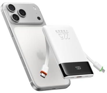 VEGER Batería Externa Carga Rápida 10000mAh 22.5W Power Bank con Cable Tipo C y iOS Integrados,4 Salidas,Cargador Portátil Compacto y Ligero,Batería Portátil para iPhone,iPad, Samsung,Android y más